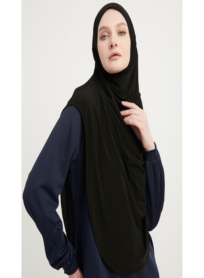 Modefa Instant Hijab | Turkish Islamic Practical Easy Simple Ready Headscarf for Prayer | Premium One Piece Lycra Long Hijab (Black) - Image 3